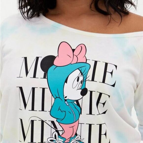 Torrid Minnie Mouse Pastel Rainbow Tie Dye Terry Off-Shoulder Sweatshirt Size 4 - Picture 3 of 10